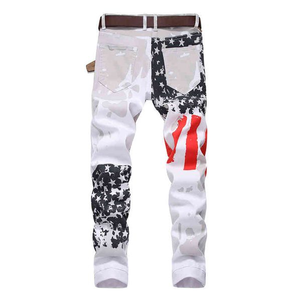 

men's jeans plus size 38 40 42 white quanbo brand men fashion casual printed stretch skinny denim jogger pants 4cch, Blue