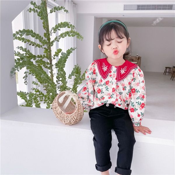 

shirts spring korean style kids girls floral embroidery collar blouses sweet children clothes e3028 xmsx, White;black