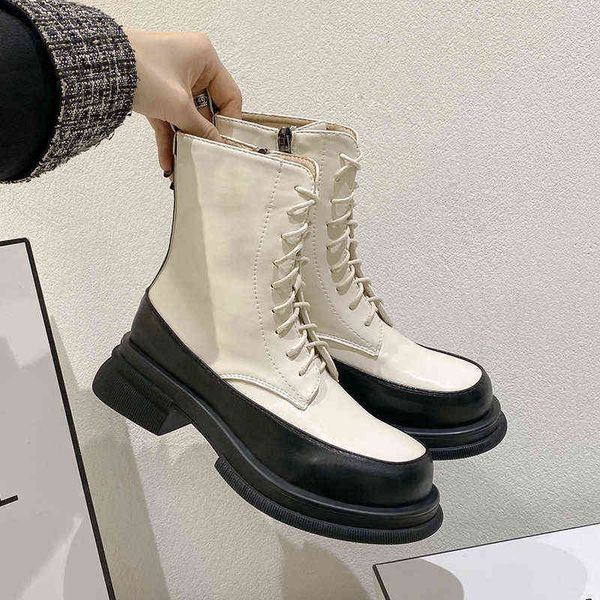 

boot 2022 new winter women ankle boots platform round toe heel lace up and zip fashion thicken woman botas mujer plus size 22122, Black