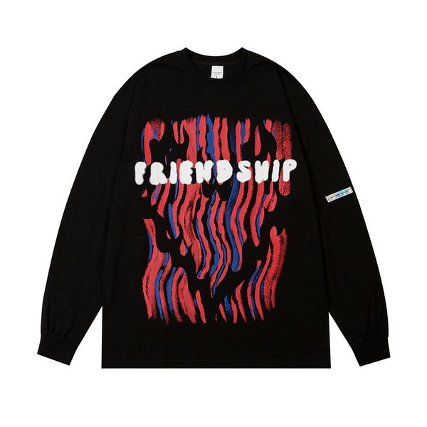 

ins high street fashion brand printed pullover autumn men's large round neck sweater casual long sleeve t-bottomed shirt, Black