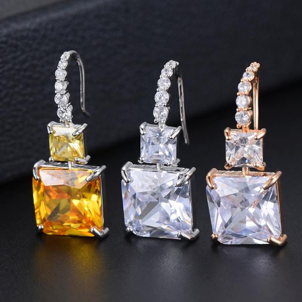 

dangle & chandelier kellybola fashion christmas earrings for women big square cubic zirconia inlaid jewelry wedding engagement, Silver
