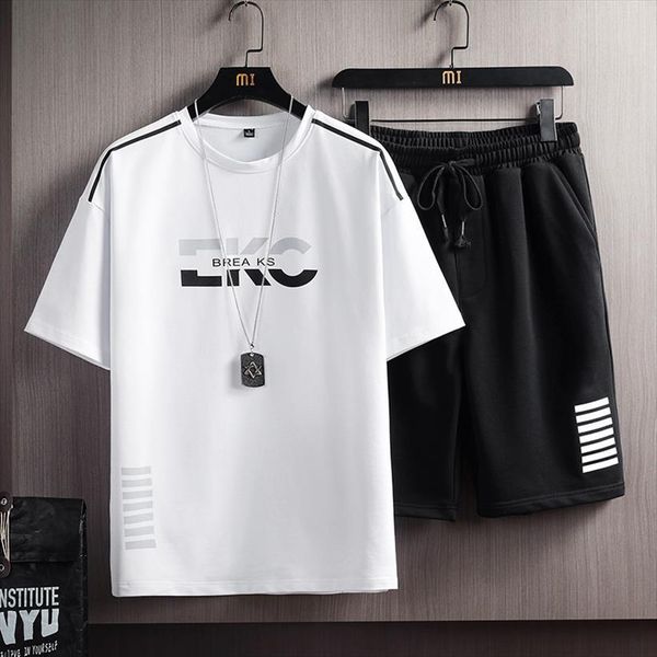 

casual sets letter printing mens tracksuits summer loose short sleeve shorts 2pcs hip hop streetwear sports suit, Gray