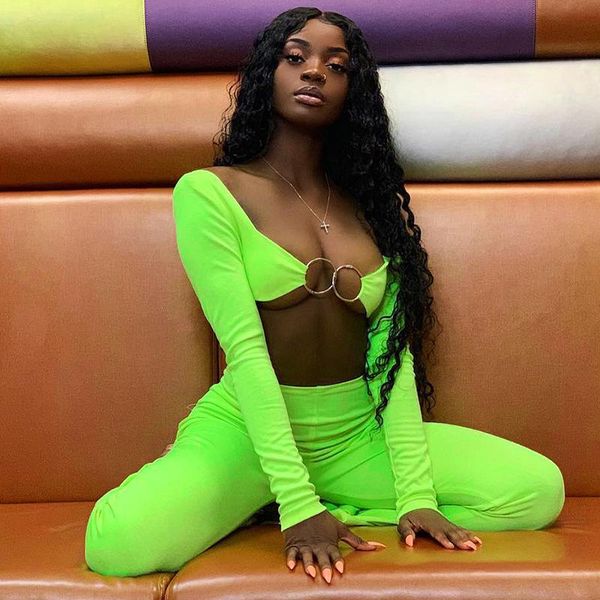 

women's t-shirt bkld 2021 autumn women ladies fashion neon green short tees hollow out bodycon tight long sleeve crop ring, White
