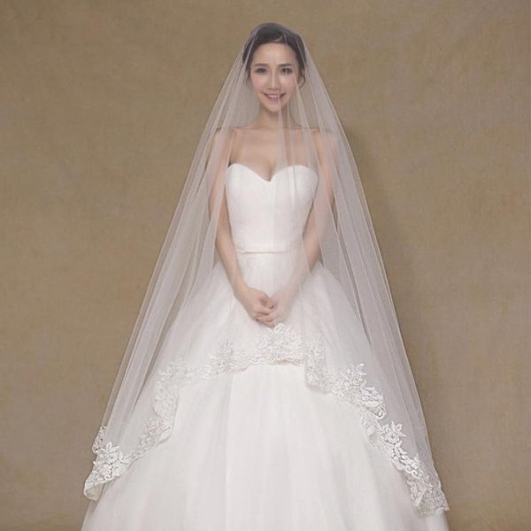 

bridal veils elegant arrival lace long tail veil 3 meters edge wedding dresses accessories in white, Black