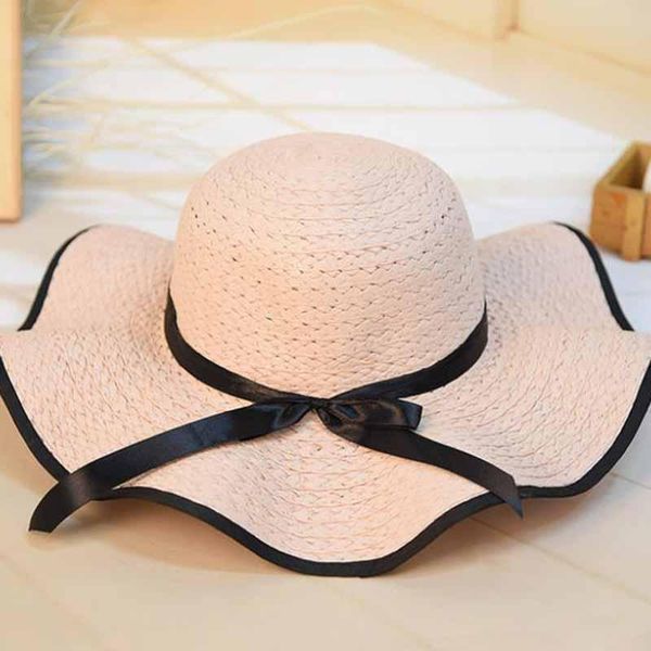 

wide brim hats breathable sunscreen sun hat summer women's bow straw korean foldable visor for girl outdoor sport beach big brimmed cap, Blue;gray