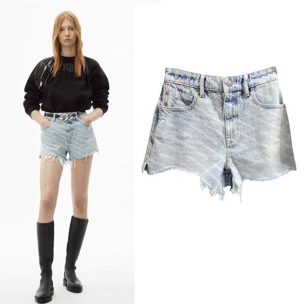 

print shorts aw aw king same full print high waisted flannel denim, Blue