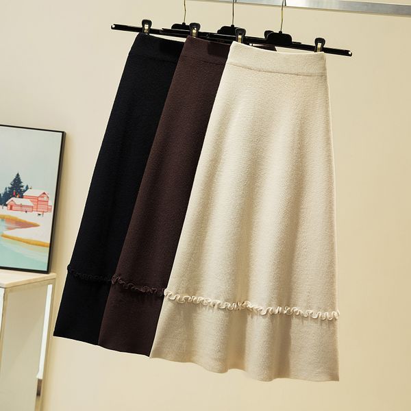 

skirts exit female mesh autumn, skirt high wist with medium length nd long line, of light wool 77n7, Black