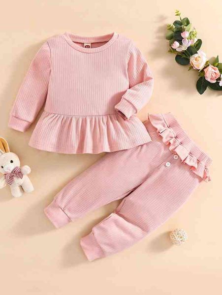 

baby ruffle trim sweatshirt & sweatpants she, White