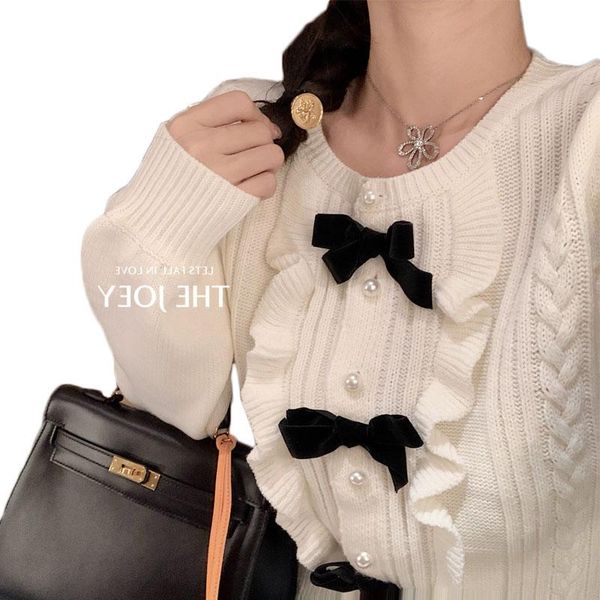 

women's knits & tees sweet girl white knitted coat cardigan spring and autumn casual female student long-sleeve bow sweater women ns246