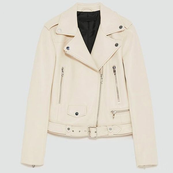 

women's leather & faux zaaho spring autumn women black jacket coat casual with belt zipper solid biker outwear female