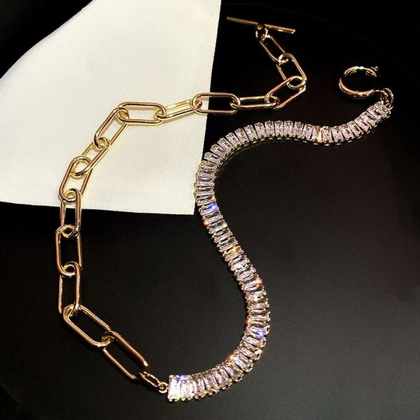 

chains geometric crystal necklace for women luxury jewelry neck inlaid zircon chokers, Silver