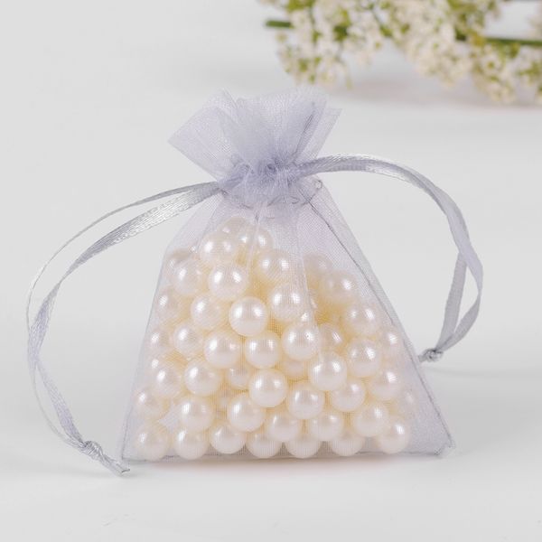 7x9cm Sacchetti regalo gioielli grigi Sacchetti economici in organza Nobili Sacchetto di caramelle per matrimoni Logo personalizzato stampato 100 pezzi / lotto all'ingrosso