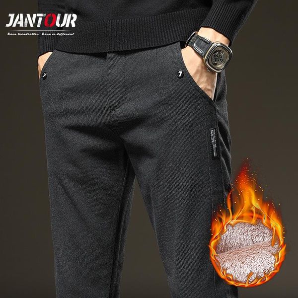 

winter fleece warm pants men fashion england style thicken straight cotton business trousers man 28-38 men's, Black