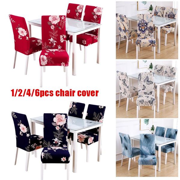 

chair covers spandex cover stretch elastic floral printing seat for dining room banquet kitchen wedding removable 1/2/4/6pcs
