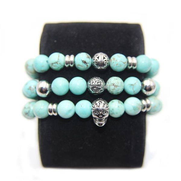 

fashion stainless steel charm beads turquoises natural stones stretch bracelet for men&women jewelry beaded, strands, Black