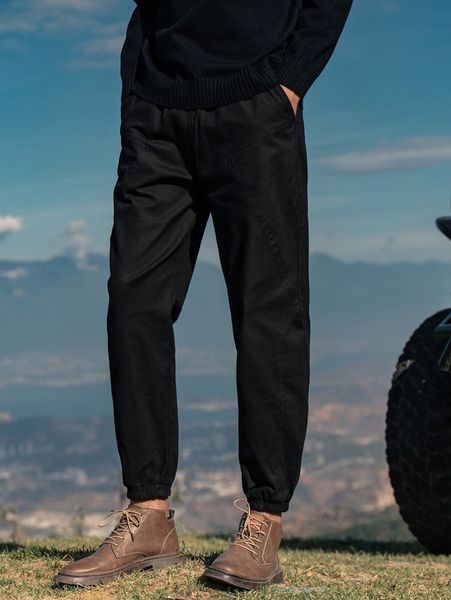 

men solid slant pockets joggers l7jz#, Black
