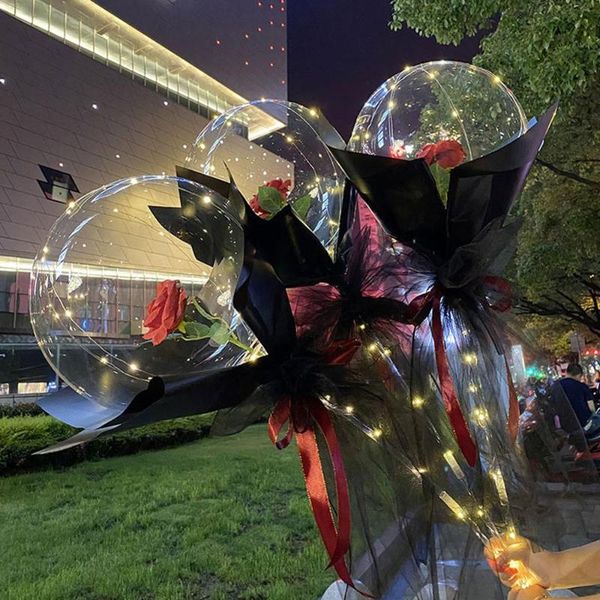 

strings handle led balloon with sticks luminous transparent rose bouquet battery gift package for wedding birthday valentine's day