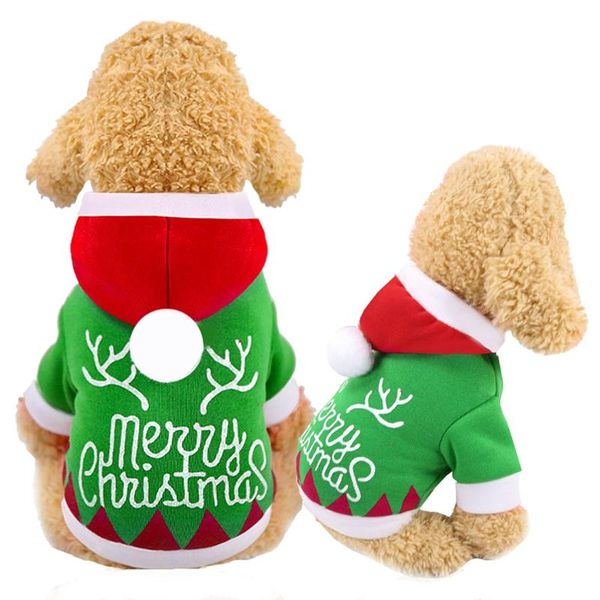 

dog apparel clothes cute pet christmas letters printed hooded warm coral cotton hoodie for dogs green winter xs-2xl