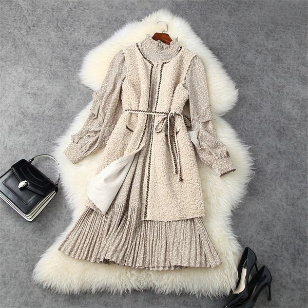 

arrivals women fall winter fur coat and ruffles ruffled collar impression of dress plissado joint, Black;gray