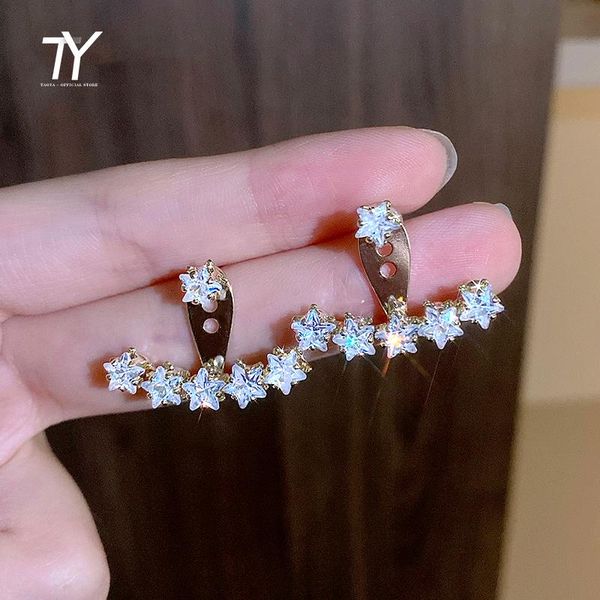 

dangle & chandelier shining micro zircon star gold back hanging drop earrings for woman luxury accessories korean fashion jewelry wedding gi, Silver