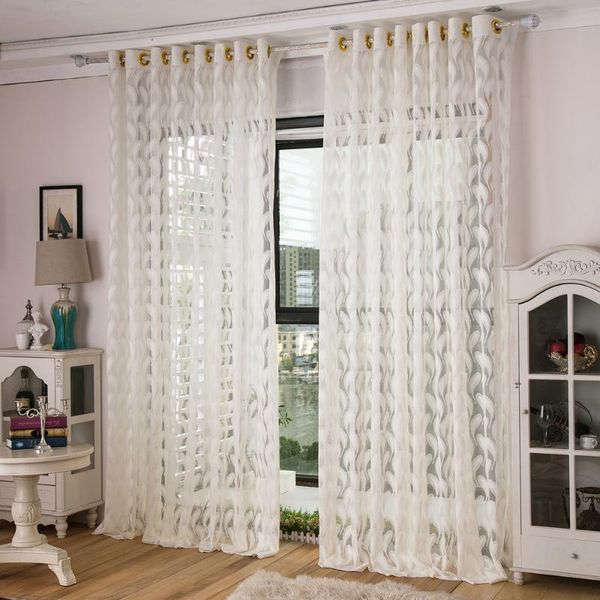 Cortina Drapes Jacquard Pena Sheer Cortinas Branco 1 Painel Jinya Home Decor Elegant Window Telas para crianças Quarto Porta Sala de estar