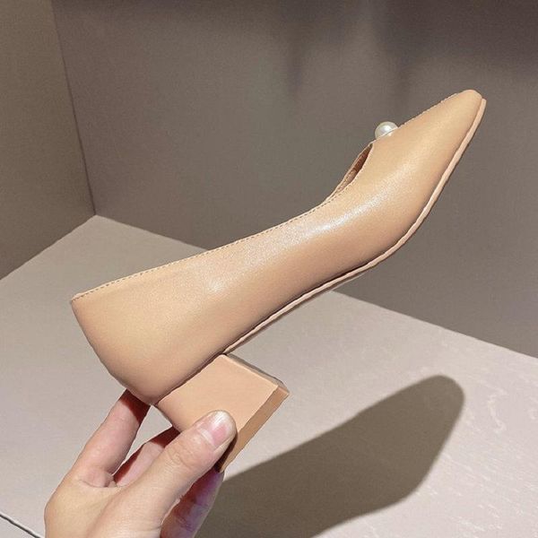 

zawsthia elegant mature female chunky middle heels nude milky shallow office working shoes woman's pumps with pearl size 33-43 dress, Black