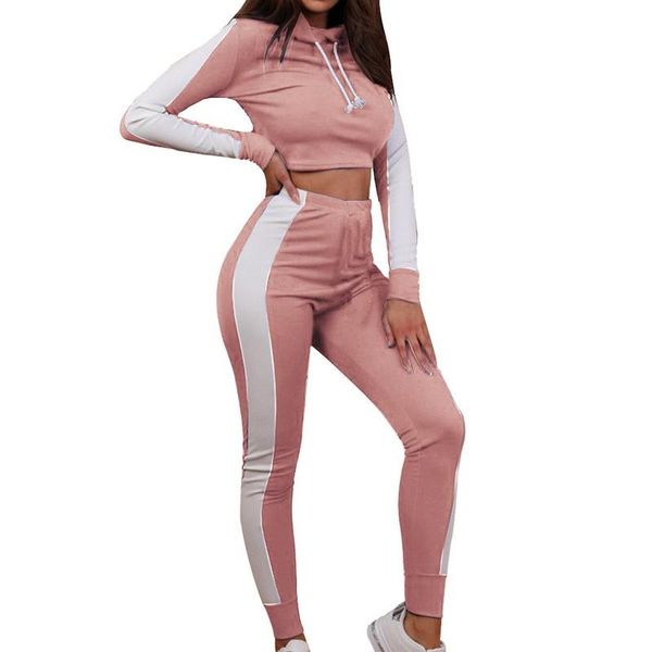 

women's two piece pants sportswear sets casual crop hooded sweatshirt side stripe tracksuit 2pcs fashion outwear sweatsuit puimentiua, White