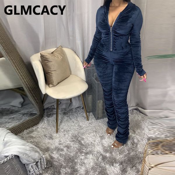 

women long sleeve zipper front velvet jumpsuit casual hooded jumpsuit, Black;white