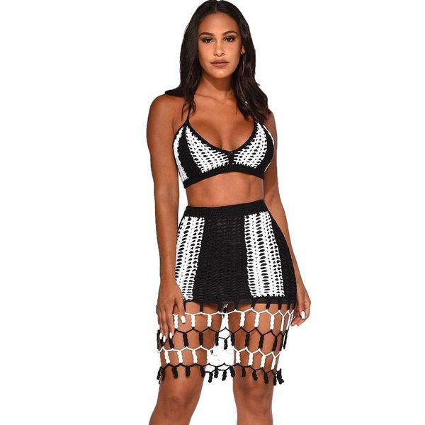 

women's swimwear s-xxl crochet beach cover up woman dress fishnet beachwear bikini two piece swimsuit plus size wear 2021, White;black