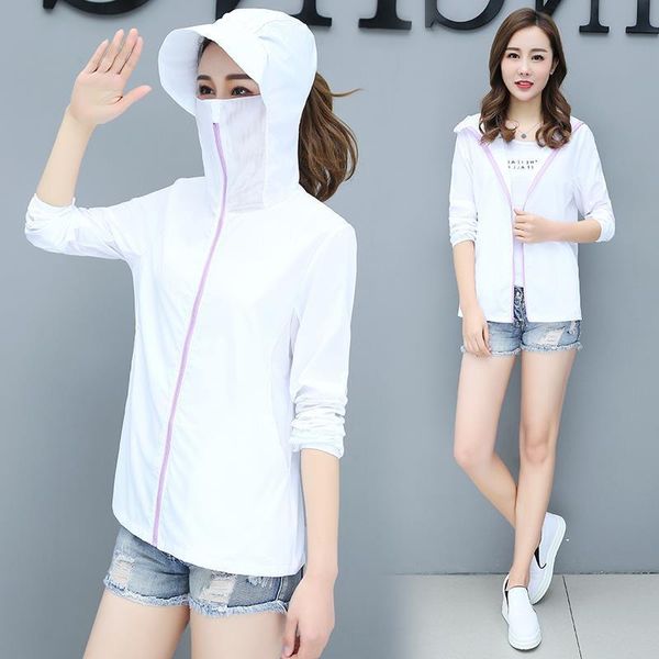 

womens shirts fall sun cardigan women protection shirt coat hooded fashion anti uv transparent clothes, White