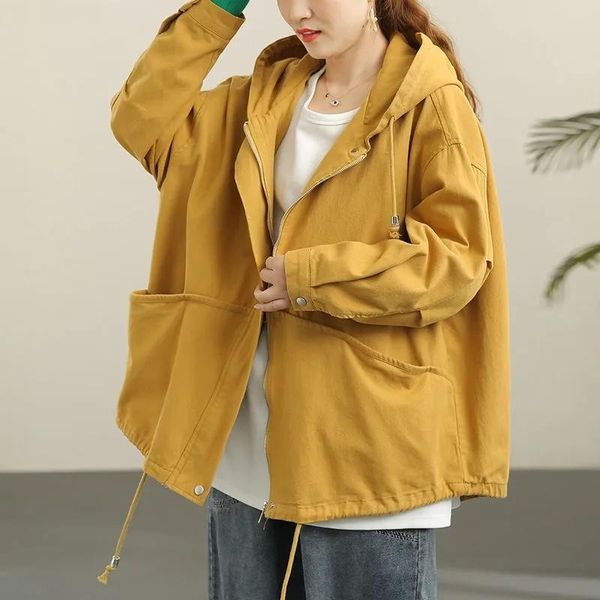 

women's trench coats spring autumn korean hooded jacket windbreaker irregular windproof outerwear female plus size clothing, Tan;black