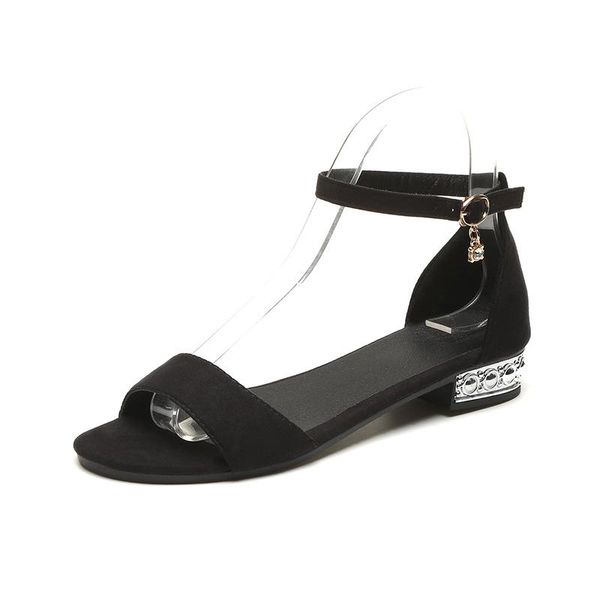 

fashion women's sandals low with buckle rhinestones thick fish mouth open toe summer breathable slippers womens shoes, Black