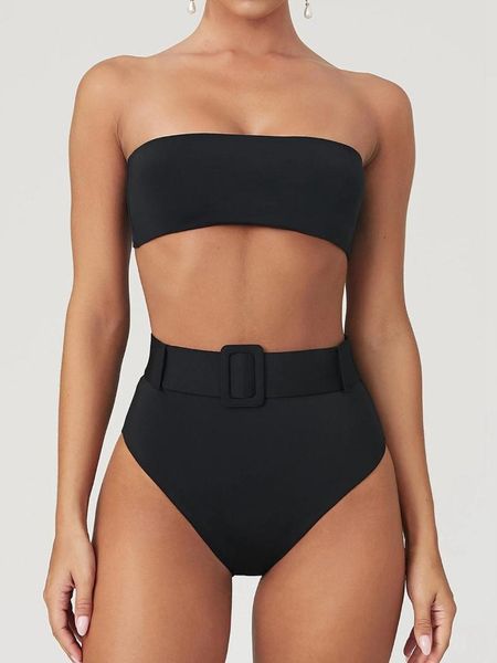 

high waist swimwear girls beach wear swimsuit without straps push up padded polyester bathing-suit bathers sport bikini set one-piece s