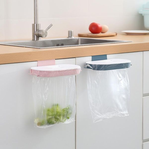 

1pc portable plastic garbage hanging bag kitchen trash storage rack hook scouring pad dry shelf holder organzier & organization