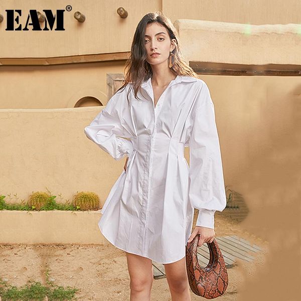 

casual dresses [eam] women white pleated temperament dress lapel long sleeve loose fit fashion tide spring autumn 2021 1db6140, Black;gray