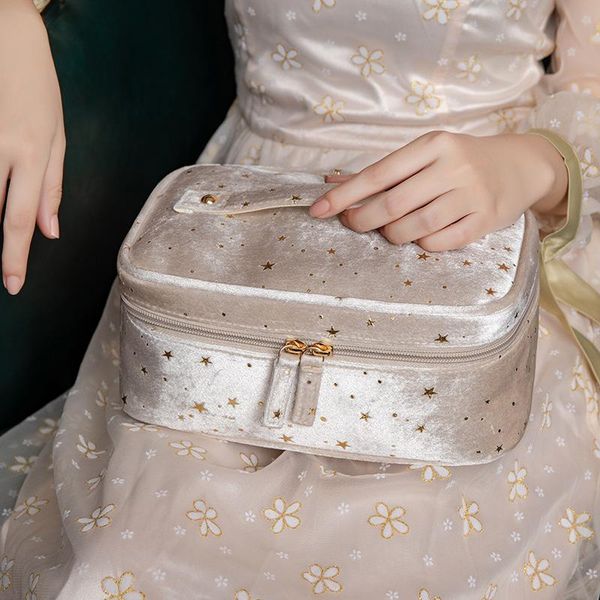 

storage bags flannel cosmetic bag portable female clutch large capacity starry sky nordic style ins