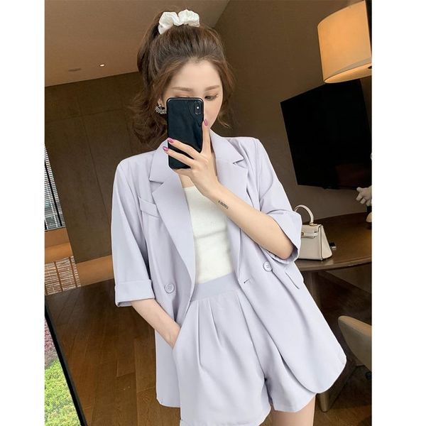 

women's tracksuits 2021 summer korean version was thin suit jacket shorts two-piece female 2 piece set, Gray