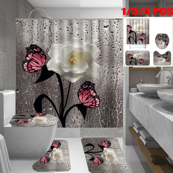 

flower water drop printing shower curtain non-slip cushion cushion, suitable for bathroom scenes, home essentials . curtains