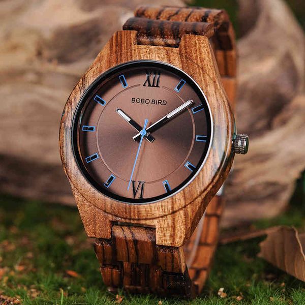 

watches bobo bird l-q05 watch zebrawood quartz men custom, Slivery;brown