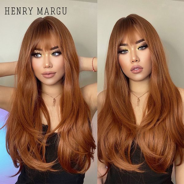

long straight synthetic wigs with bangs brown red copper ginger machine made wig for women cosplay heat resistantfactory direct, Black