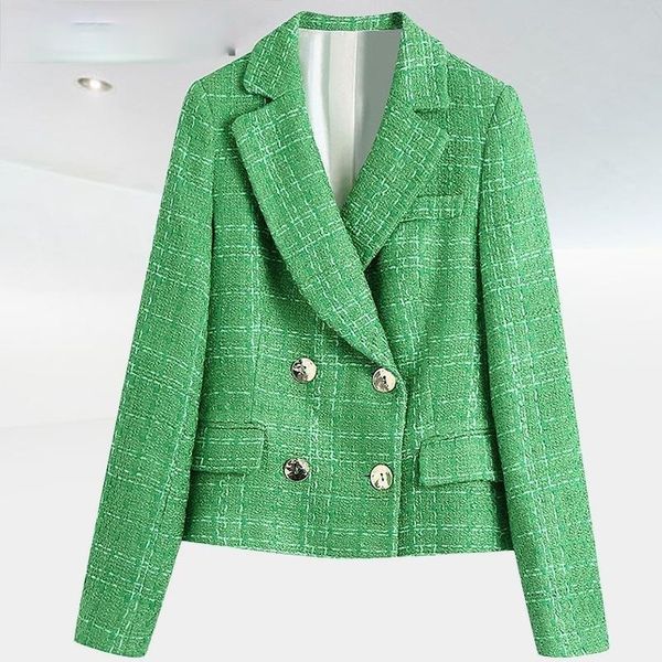 

women's suits & blazers simple green plaid tweed suit set fitted female england style pockets short pant coats urban outsuits, White;black