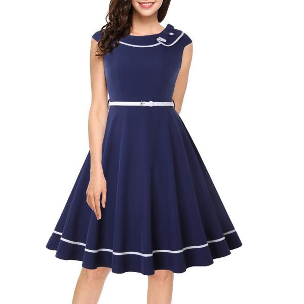 

casual dresses 2021 autumn hepburn crewneck tunic dress women vintage retro 90s sleeveless ruffles hem big swing pin up party sundress, Black;gray