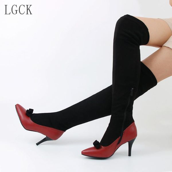 

boots plus size 34-48 women shoes high heels over the knee fashion fenty beauty ladies long elastic women's, Black