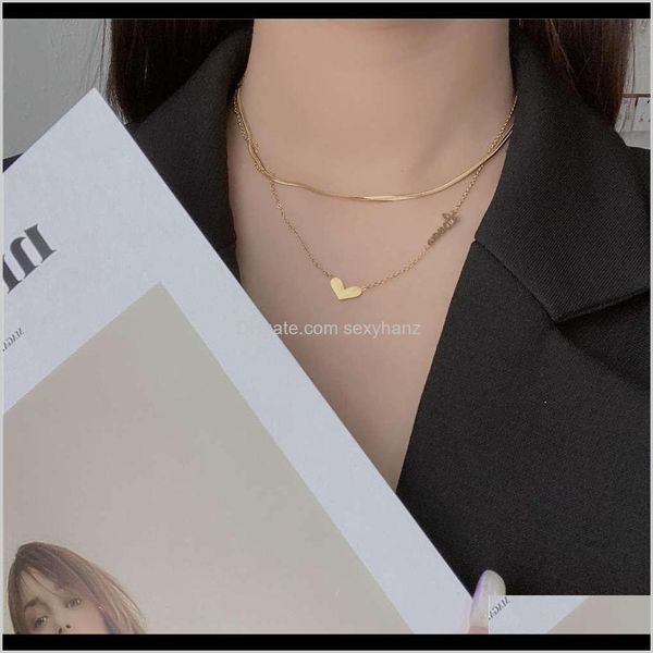 

pendant necklaces & jewelry drop delivery 2021 pendants cool wind sweater double layer versatile letter love titanium steel necklace tempera, Silver