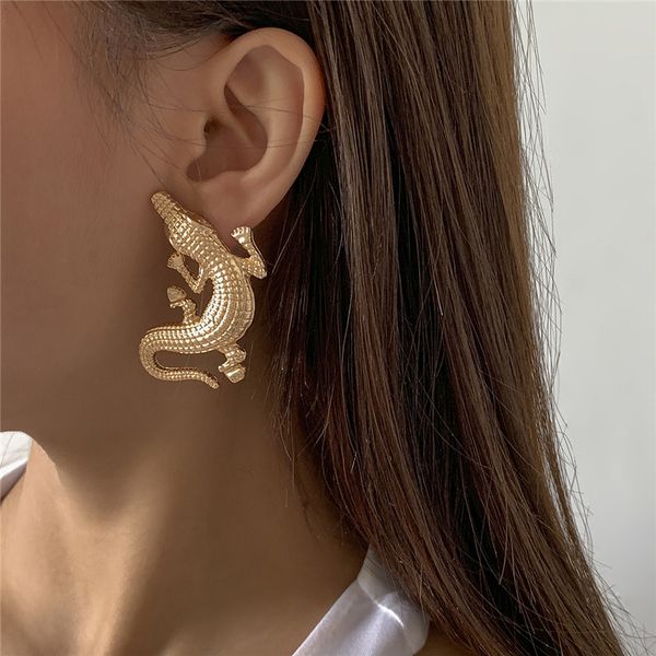 

european punk stereoscopic crocodile stud earrings hip hop alloy animal ear drop women party gift gold silver earring jewelry accessories wh, Golden;silver