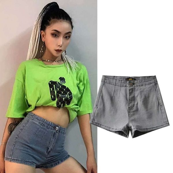 

summer elastic slim denim shorts washed old tight pants wear, Blue
