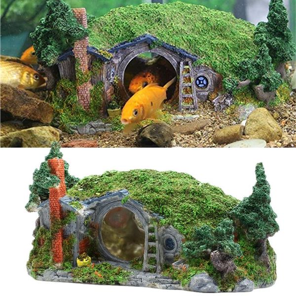 

decorations hobbit artificial aquarium house decoration reptile shrimp fish tank rock cave hiding shelter lascaping ornament castle