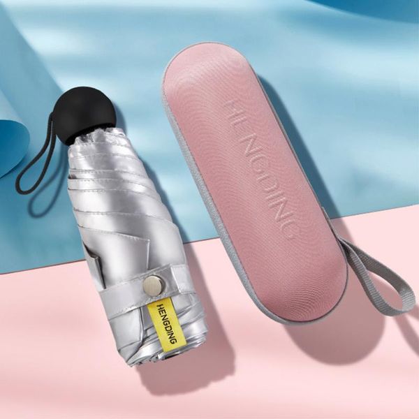 

umbrellas mini portable 6 ribs pocket umbrella anti uv sun rain windproof silver coating folding 5 folds for adults