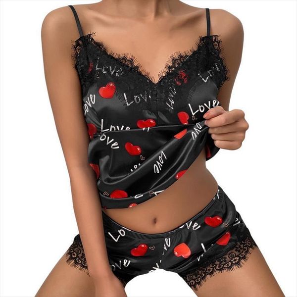 

summer pajamas set womens sleepwears v neck stretch satin nightie lingerie sleepwear nightwear home clothes, Black;red