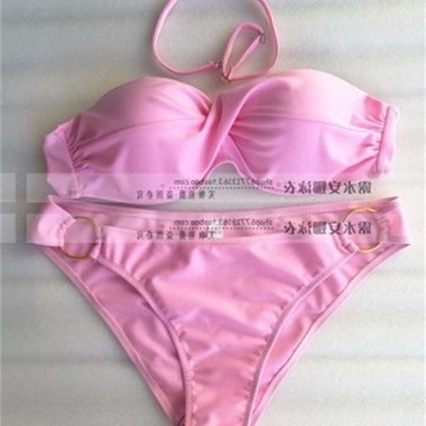 

the bikini swimsuit candy color steel bracket gathered thick cup bikini iron ring split two piece set, White;black